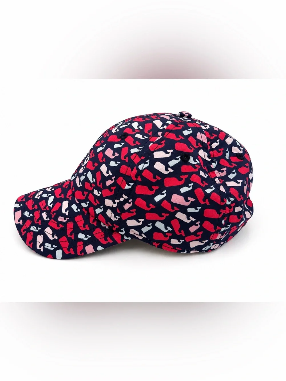 Vineyard Vines Whale Print Baseball Cap Hat Pink Navy Adjustable